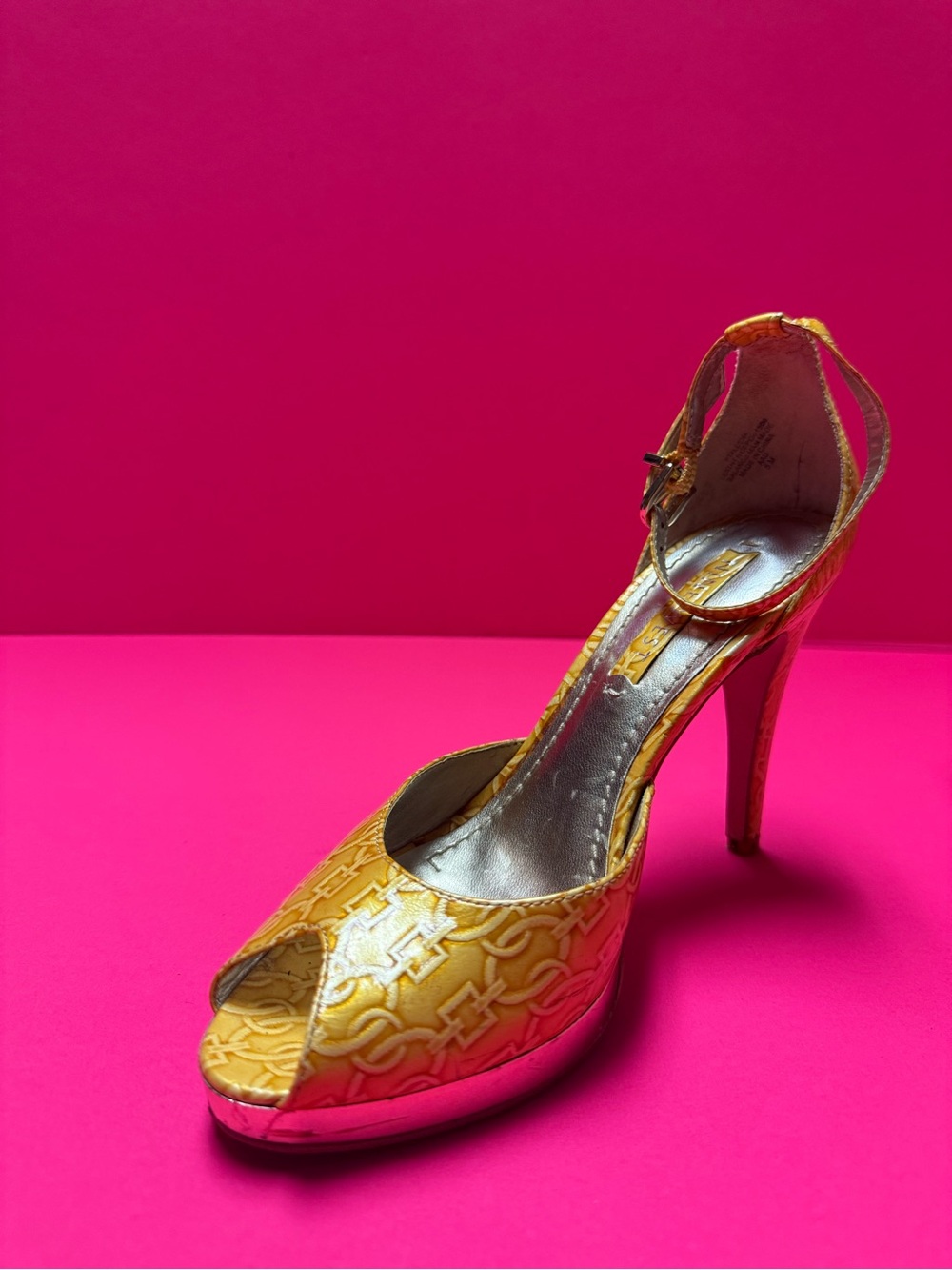 Nine West Yellow Peep-Toe Ankle-Strap Stiletto Heel
